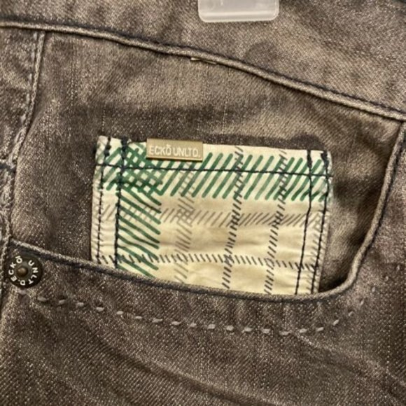 Ecko Unltd Mens Jeans Size 34x34 Black Embroidered Distressed - Picture 5 of 7
